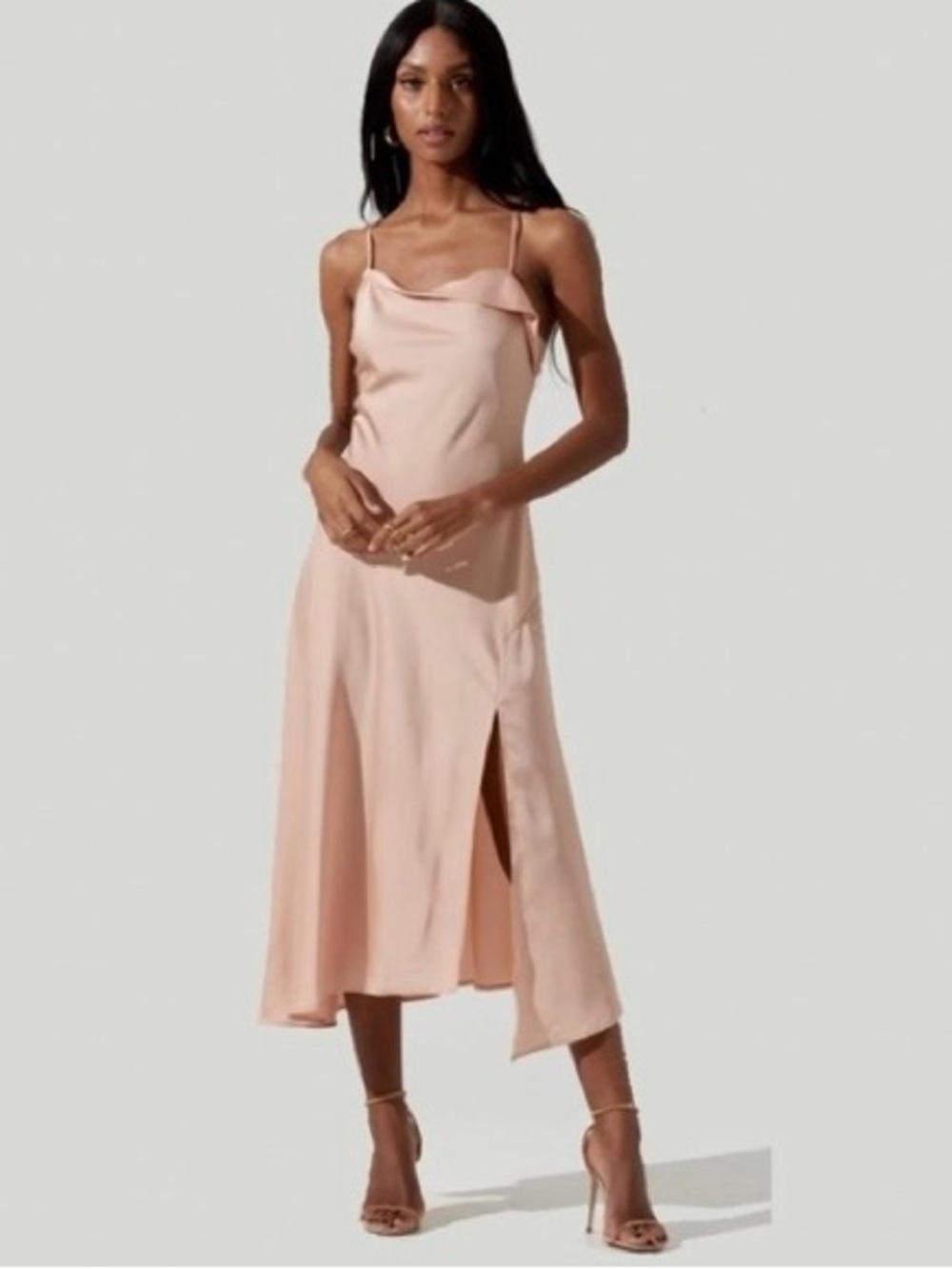 ASTR Nude Blush Gaia Midi Slip Dress